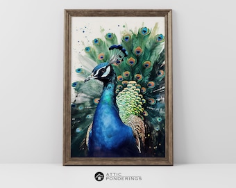 Peacock Wall Art Peacock Wall Decor Peacock Watercolor Peacock Digital Print