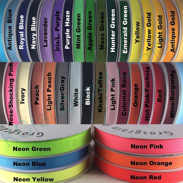 1/4" inch Solid Color Grosgrain Ribbon -50 yards Roll Bulk 40+ Colors