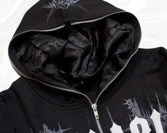Black Full Zip Up Satin Lined Hoodie V2 for Curly Hair and Natural Hair