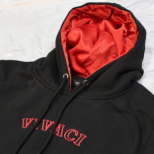Red Hood Satin Lined Black Hoodie for Curly Hair and Natural Hair