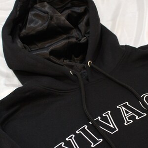 Black Satin Lined Embroidered Hoodie for Curly Hair and Natural Hair