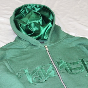 Green Satin Lined Hoodie for Curly Hair and Natural Hair