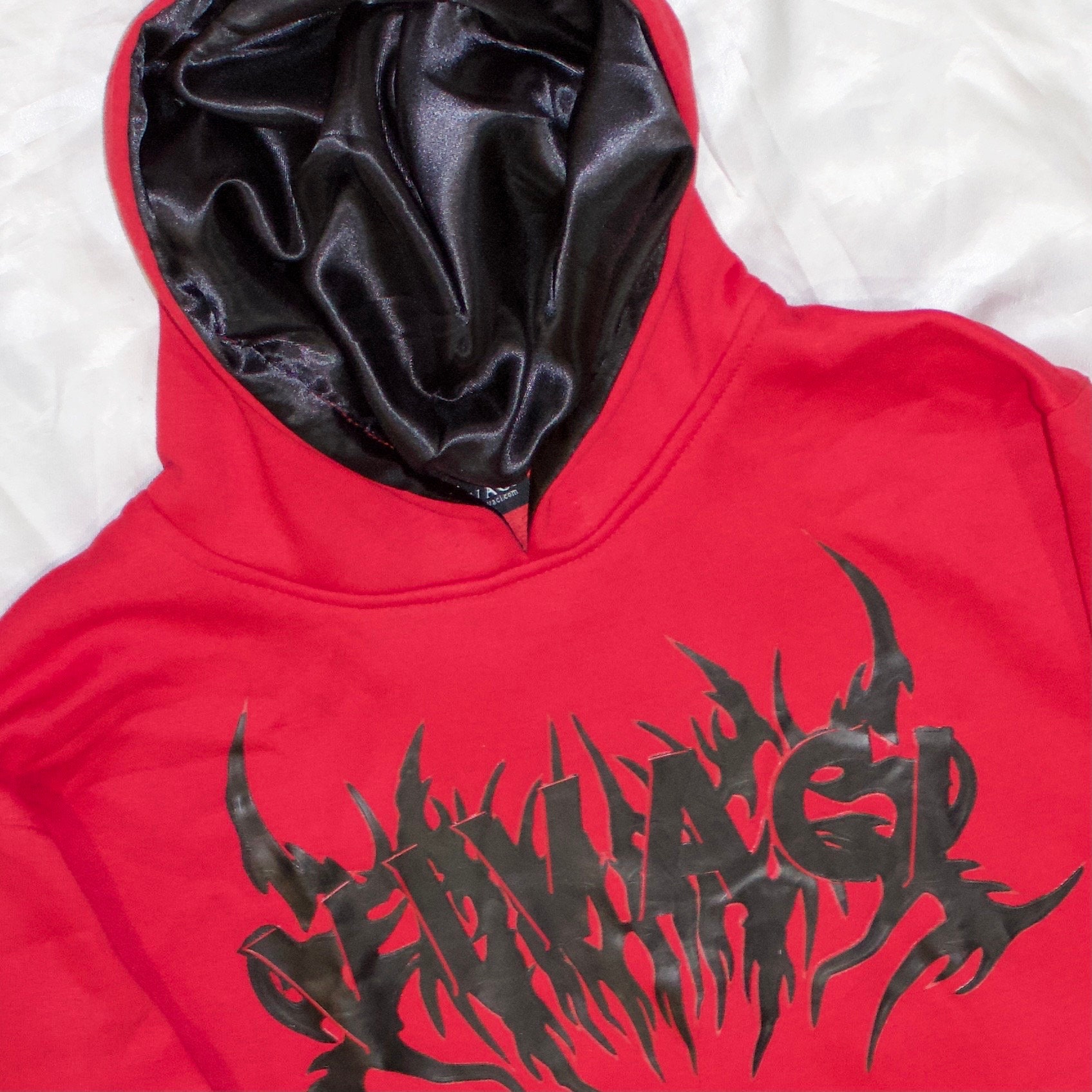 Red Satin Lined Hoodie Sweatshirt for Curly Hair and Natural Hair Y2K