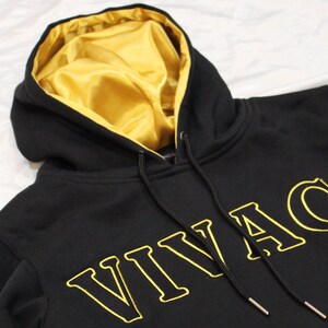 Gold Hood Satin Lined Black Hoodie for Curly Hair and Natural Hair