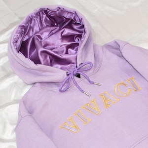 Royal Purple Satin Lined Embroidered Hoodie for Curly Hair and Natural Hair