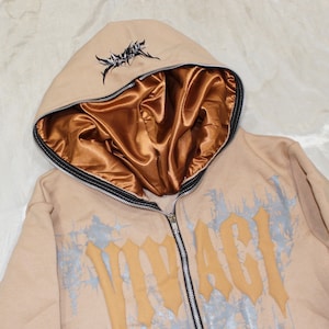 Brown Full Zip Up Satin Lined Hoodie V2 for Curly Hair and Natural Hair