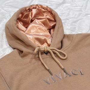 Brown Satin Lined Hoodie for Curly Hair and Natural Hair