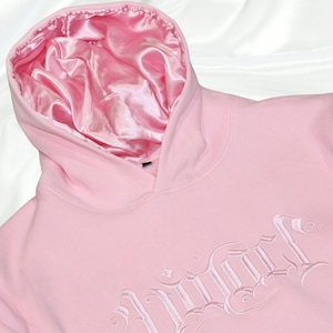 Pink Embroidered Satin Lined Hoodie for Curly Hair and Natural Hair