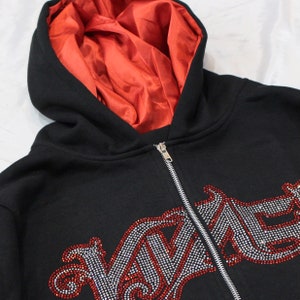 Red Rhinestone Satin Lined Zip Up Hoodie V2 for Curly Hair and Natural Hair