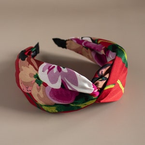 Flower Print Twist Knot Satin Wide Headband, Summer Hair Accessories, Romantic Satin Headband, Wide Width Headband