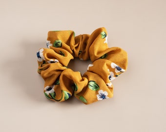 Earth Tone Flower Print Hair Scrunchies, Boho Chic Hair Accessories