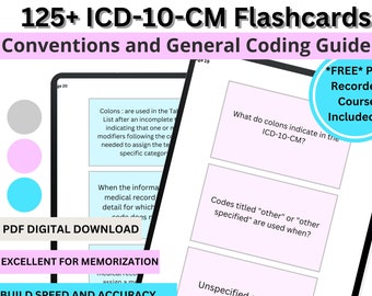 ICD 10 CM Flashcards for Medical Coding Study Guide General Coding Guidelines Printable Cheat Sheet Quick Reference Cards for Beginners