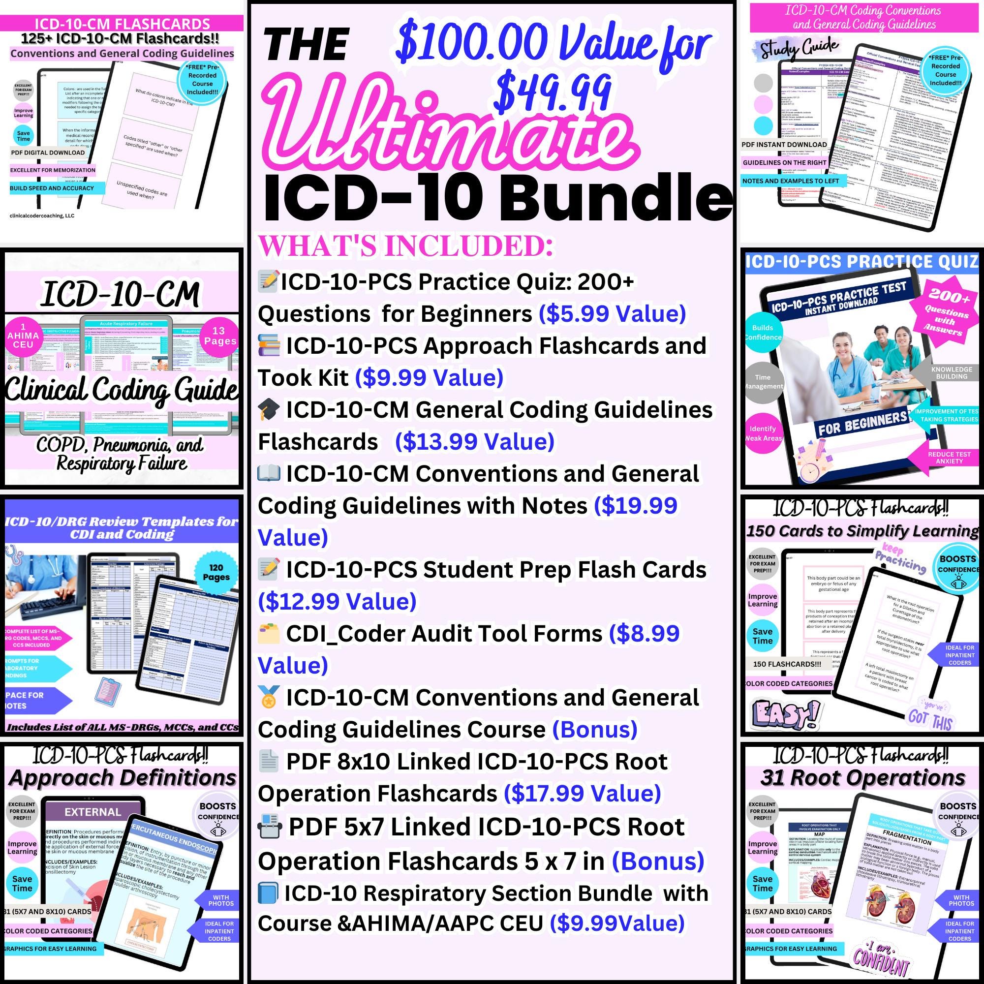 ICD 10 BUNDLE All Digital Products in Store at 50% the Price Flash Cards for Coders Cheat Sheet for Medical Coder Study Guide for Coder