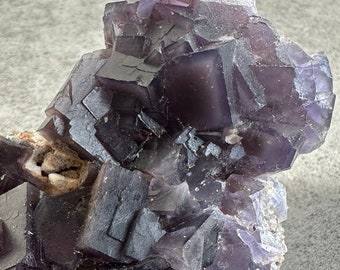 Purple Cubic Fluorite Specimen with Dogtooth Calcite