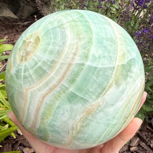 XL Pistachio Calcite Sphere | Natural Crystal Home Decor image 1