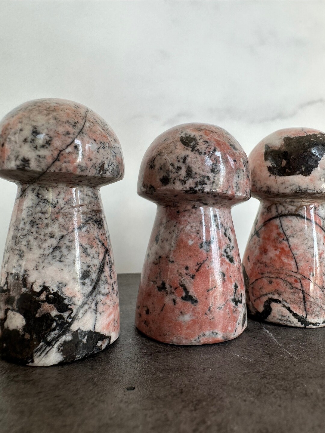 Rhodonite Mushroom Carving - Handcrafted Crystal Decor - Unique ...