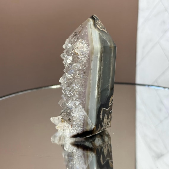 Unique Agate Tower with Druzy | Natural Crystal Decor