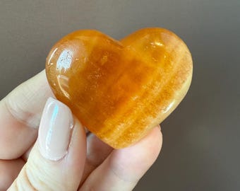 Orange Calcite Heart Carving: Afghanistan Palmstone Crystal