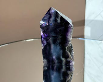 Natural Rainbow Fluorite Point | Partially Polished with Raw Edge | Natural Crystal Decor