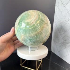 XL Pistachio Calcite Sphere | Natural Crystal Home Decor image 14