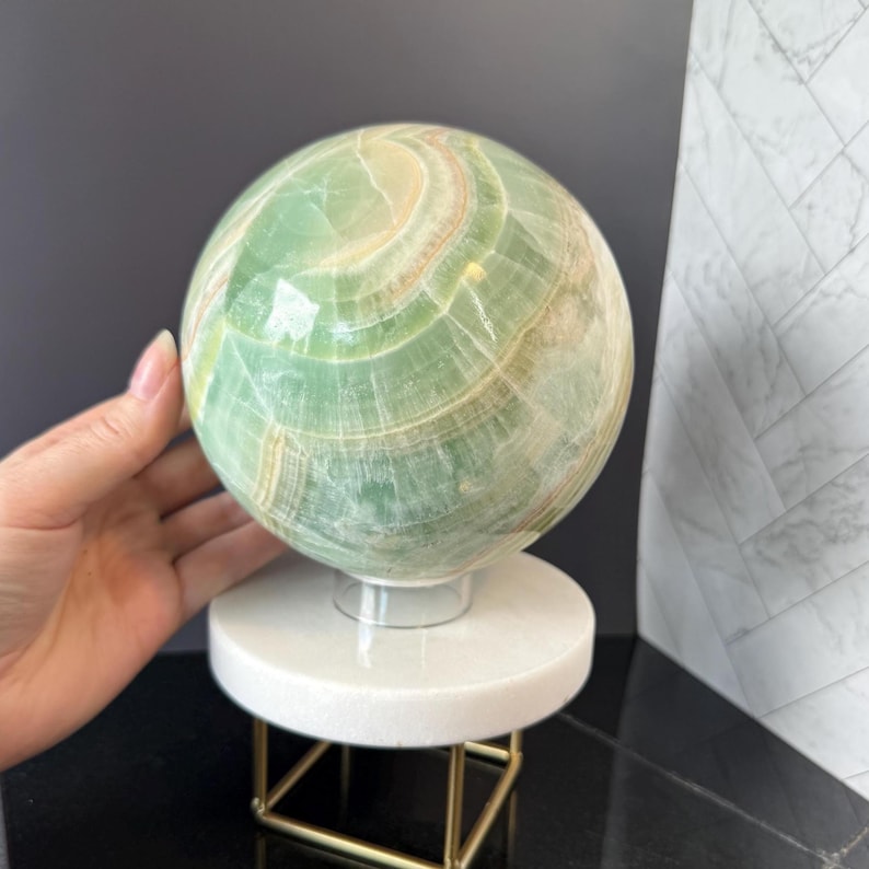 XL Pistachio Calcite Sphere | Natural Crystal Home Decor image 14