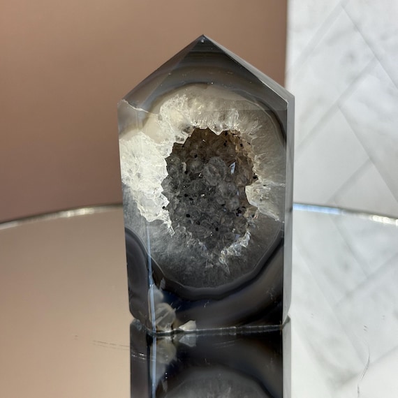 Druzy Agate Tower: Natural Crystal Decor, Brazil (104g)