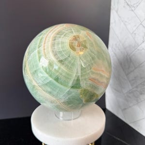 XL Pistachio Calcite Sphere | Natural Crystal Home Decor image 3