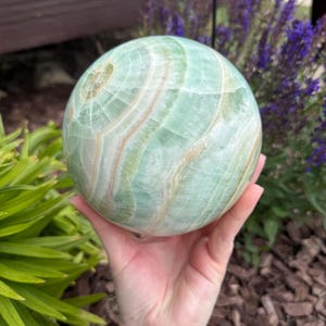 XL Pistachio Calcite Sphere | Natural Crystal Home Decor image 4