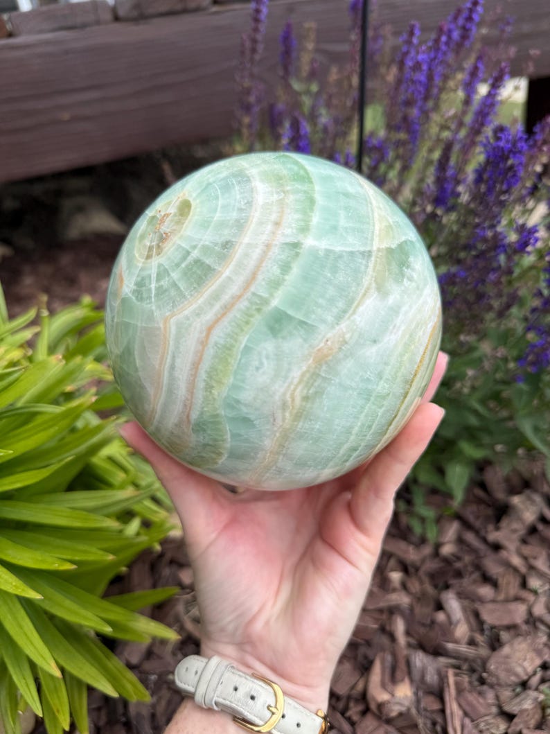 XL Pistachio Calcite Sphere | Natural Crystal Home Decor image 4