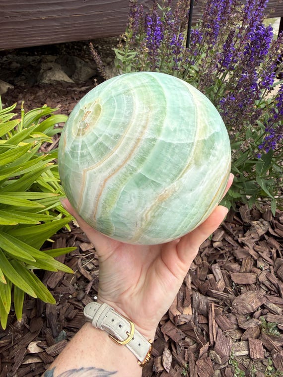 XL Pistachio Calcite Sphere | Natural Crystal Home Decor