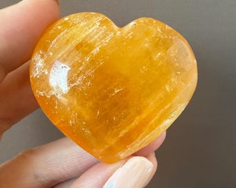 Orange Calcite Heart Carving: Palmstone Crystal, Afghanistan