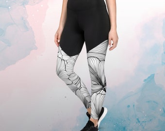 Black and White Abstract Lines Womens Compression Sports Leggings Gym Gift