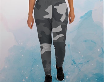 Black and Grey Camo Print Womens Joggers