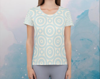 Robins Egg Blue Printed Target Circles Womens Athletic Tee Shirt