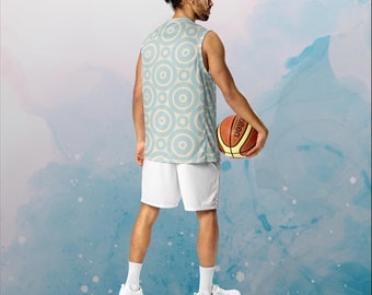 Robins Egg Blue Printed Target Circles Recycled Unisex Basketball Jersey