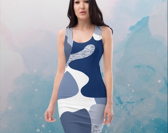 Giant Blue Camo Print Womens Bodycon Dress