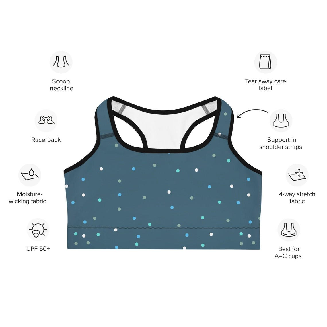 Black Tiny Polka Dot Sports Bra