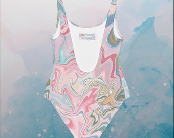 Pink and Mint Marbled Womens One Piece Swimsuit