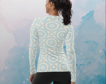 Robins Egg Blue Printed Target Circles Womens Rash Guard