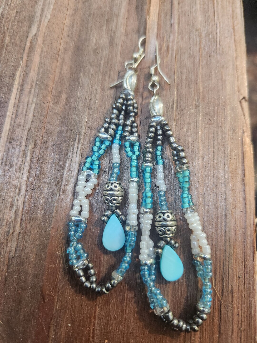 Handmade Native American Style Silver Earing With Blue, White and ...