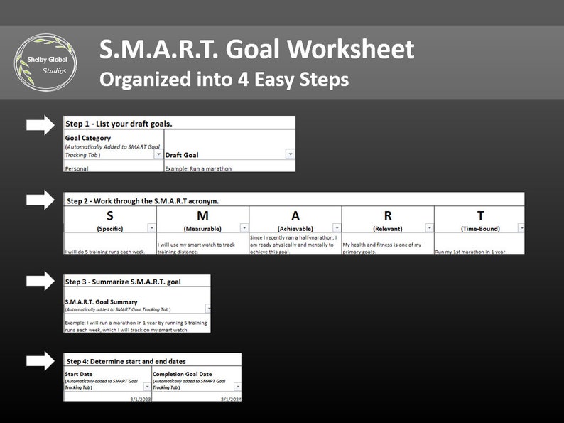 SMART Goal Worksheet and Tracker for Excel, SMART Goal Setting and ...