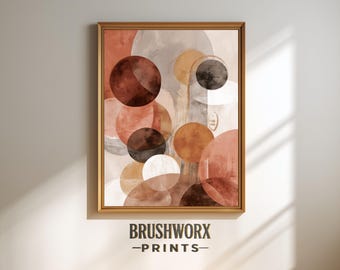 Terracotta cirkel abstracte kunst | Verticale afdrukbare muurkunst | Warme aardetinten modern decor | Minimalistische boho-print met geometrische vormen