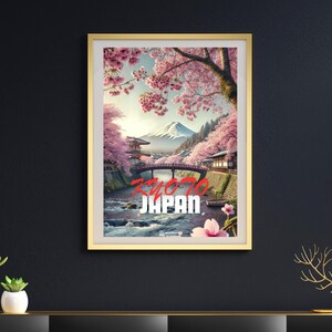Kyoto Japan Cherry Blossom Poster | Mount Fuji Sakura Wall Art | Traditional Japanese Spring Landscape Print | Oriental Home Decor