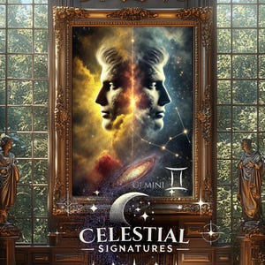 Gemini Zodiac Art Print | Celestial Signature Series | Mystical Astrology Twins Poster, Cosmic Gemini Wall Decor