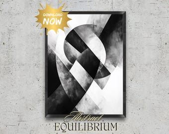 Black and White Abstract Geometric Art Print | Minimalist Wall Decor (Digital Download)