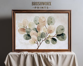 Eucalyptus Botanical Wall Art | Textured Neutral Green Beige Leaves | Modern Abstract Nature Print | Minimal Organic Printable Decor