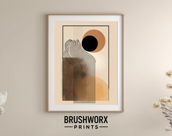 Art mural abstrait minimaliste en terre cuite beige | Ligne organique géométrique imprimable | Décoration verticale neutre moderne | Art minimaliste contemporain