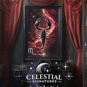 Schorpioen Zodiac Art Print | Celestial Signature-serie | Poster mystieke astrologie schorpioen, muurdecoratie kosmische schorpioen