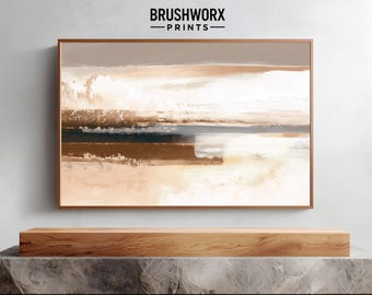 Warm Beige and Tan Abstract Landscape Print | Neutral Horizontal Wall Art | Camel Brown and Gray Minimal Painting | Modern Printable Decor