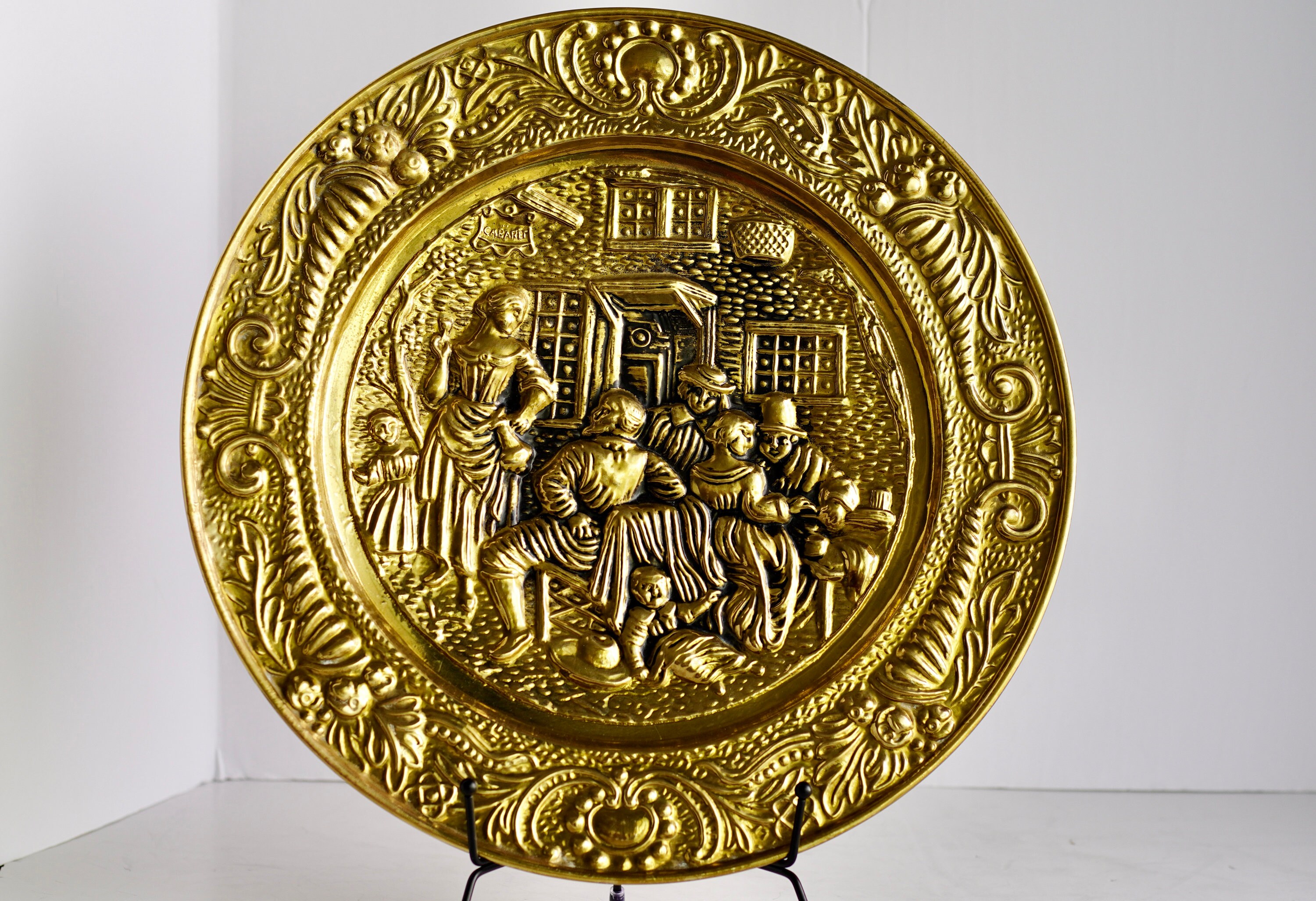 Vintage Embossed Brass Wall Plate/ Wall Charger Made in Etsy